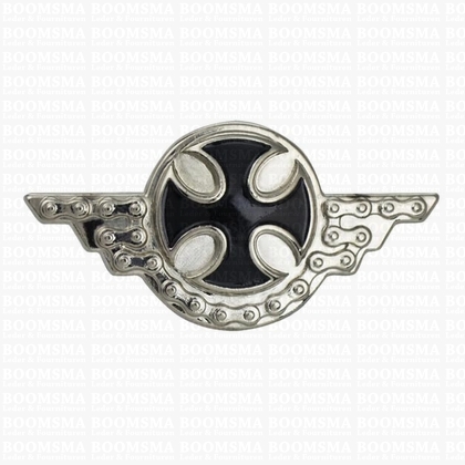Concho: Biker conchos screw back cross with 'chain' wings - pict. 1