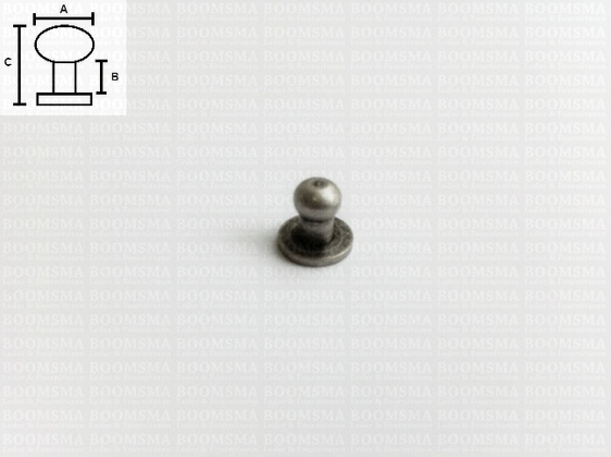 Button studs antique/mat silver  SMALL  A: bal Ø 5 mm - B: 3 mm, C: total height 7,5 mm (per 10) - pict. 2