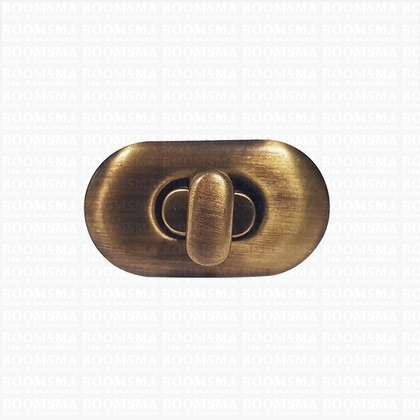 Turn-lock clasp deluxe simple antique brass plated 36 × 20 mm, oval (ea) - pict. 1