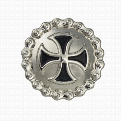 Concho: Biker conchos screw back round chain with little black cross - pict. 1