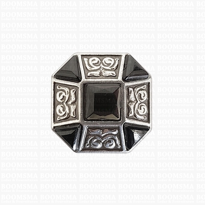 Concho: Concho's with red or black 'stone' Octagon 24 mm x 24 mm BLACK - pict. 1