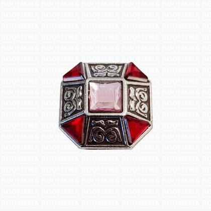 Concho: Concho's with red or black 'stone' Octagon 24 mm x 24 mm RED - pict. 1