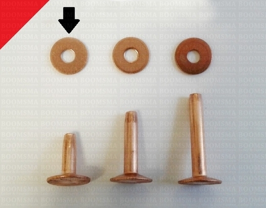 Rivets and burrs large brass (red) 12 mm, (rivet + burr)  cap Ø 11 mm, pin Ø 4mm (per 10) - pict. 3