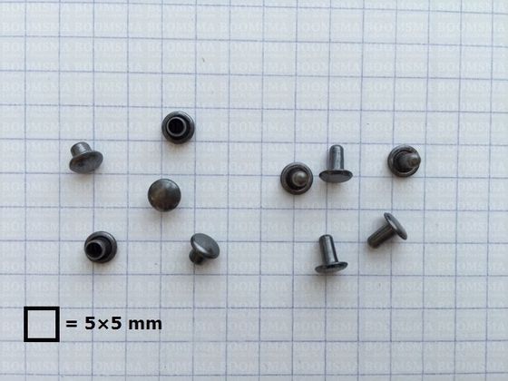 Rivets: Double cap rivets 000/2 nearly black cap Ø 5 mm, pin 4,5 mm, 2 mm width (per 100) - pict. 2