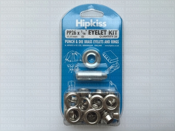 Eyelets: Eyelet kit + setter silver coloured inside Ø 11 mm, PP26 (25 eyelets+washers per set) - pict. 2