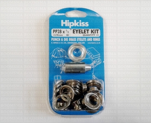 Eyelets: Eyelet kit + setter silver coloured inside Ø 13 mm, PP28 (15 eyelets+washers per set) - pict. 2