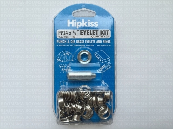 Eyelets: Eyelet kit + setter silver coloured inside Ø 9.53 mm, PP28 (25 eyelets+washers per set) - pict. 2