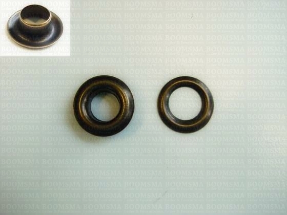 Eyelets: Eyelet or grommet large antique brass plated 18,5 × 9,5 × 7 mm (width × hole × height), art. VL40 + washer (per 100) - pict. 2