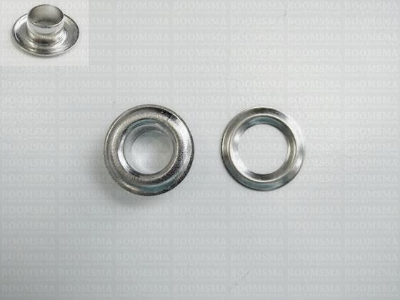 Eyelets: Eyelet or grommet large silver coloured VL40 - 18,5 × 9,5 × 7 mm (width × hole × height), art. VL40 + washer (per 100) - pict. 2