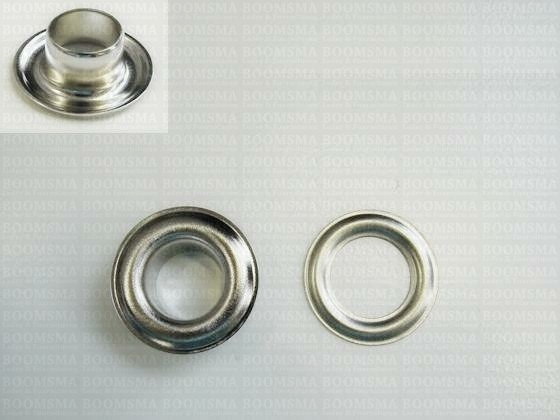 Eyelets: Eyelet or grommet large silver coloured 22,5 × 11,8 × 8,3 mm (width × hole × height), art. VL50 + washer (per 100) - pict. 1