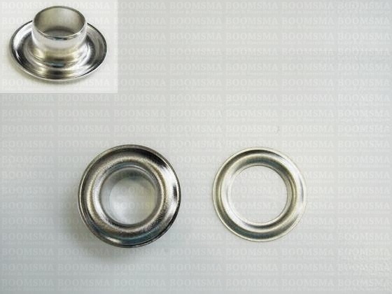 Eyelets: Eyelet or grommet large silver coloured VL50 -22,5 × 11,8 × 8,3 mm (width × hole × height), art. VL50 + washer (per 100) - pict. 1