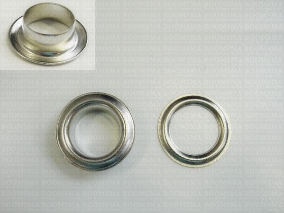 Eyelets: Eyelet or grommet large silver coloured 23,9 × 15 × 8 mm (width × hole × height), art. VL60 + washer (per 100) - pict. 1