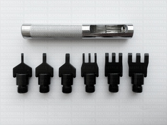 Lacing chisels thonging chisel set  , 3 × oneprong, 3× three prong and 1 handle. Width 1,5 mm, 2,5 mm & 3,0 mm. (per set) - pict. 2