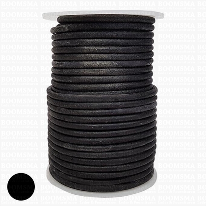 Leather lace round Ø 4 mm roll black Ø 4 mm, rol 25 meter (per rol) - pict. 1