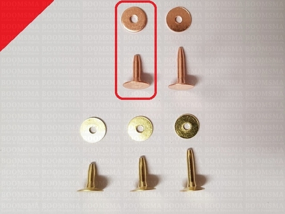 Rivets and burrs small brass (red) (copper) 12 mm, (rivet + burr)  cap Ø 10 mm, pin Ø 2.8mm (per 10) COPPER - pict. 3
