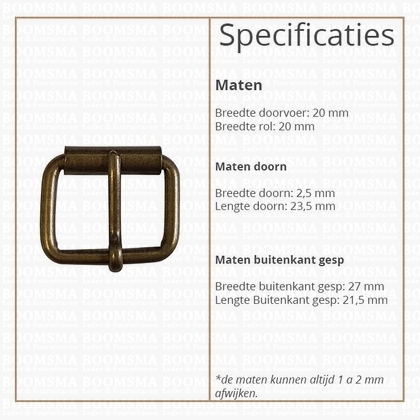 Roller buckle slim antique brass plated 20 mm, Ø 3 mm (ea) - pict. 2
