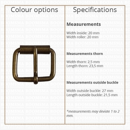 Roller buckle slim antique brass plated 20 mm, Ø 3 mm (ea) - pict. 3