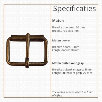Roller buckle slim antique brass plated 30 mm, Ø 2 mm (ea) - pict. 2
