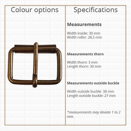 Roller buckle slim antique brass plated 30 mm, Ø 2 mm (ea) - pict. 3