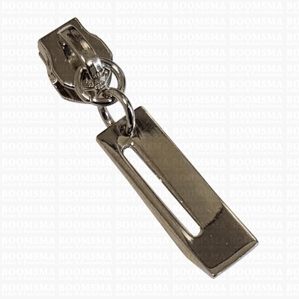 Zipper pullers for nylon zipper deluxe (teeth 6 mm) silver zipper deluxe asymmetrical, matches 6 mm ykk nylon zipper chain (ea) - pict. 1