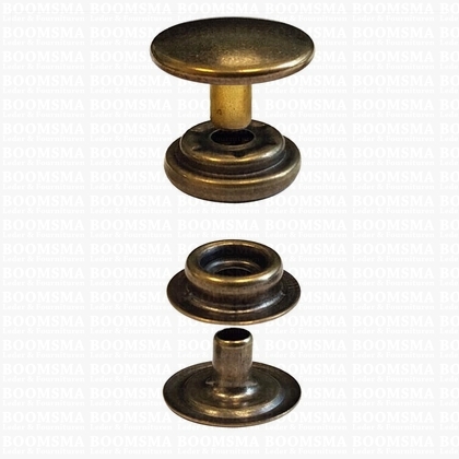 Snaps: Snaps Durable dot long antique brass plated cap Ø 15 mm (pin 7 mm) (per 100) - pict. 1
