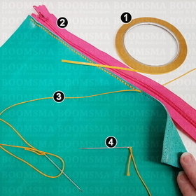 1=Ritstape 2=Rits spiraal nylon 3=Waxgaren kleine klos 4=Zadelmakersnaald