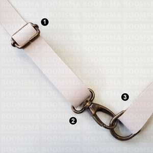 1=Schuifpassant met verstelbare brug   2=Tasmusketonhaak luxe ovaal   3=D-ring luxe voor tas