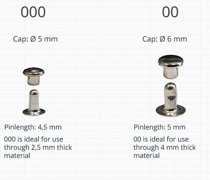 Overzicht Holnieten  dubbele kop 00 en 000 zilver kopiëren ENGELS