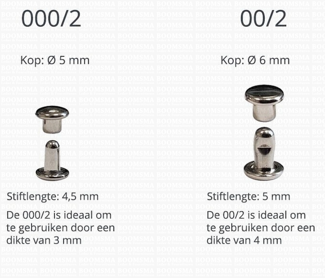 Overzicht Holnieten  dubbele kop 00 en 000 zilver kopiëren