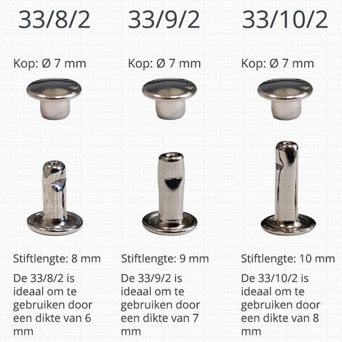 Overzicht Holnieten dubbele kop 33 zilver kopiëren