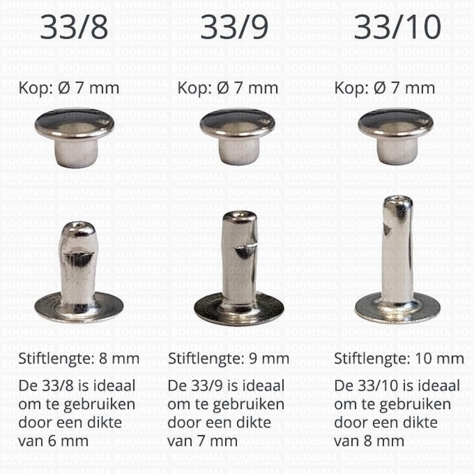 Overzicht Holnieten enkele kop 33 zilver kopiëren