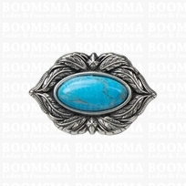 Concho veren met turquoise 'steen' ovaal klein 20 × 32 mm