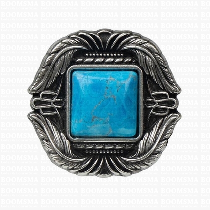 Concho veren met turquoise 'steen' vierkant groot 32 × 32 mm - afb. 1