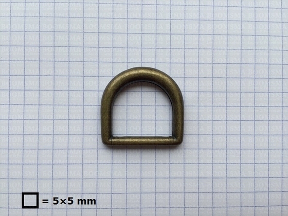 D-ring luxe voor tas lichtbrons 20 mm, draaddikte rechte stuk 3,5 mm, bolle kant Ø 5 mm - afb. 2