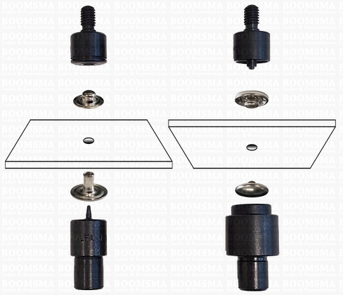 Spindelmachine benodigdheden: Drukknoopstempel voor spindelmachine portemonnee drukker stempelset kop 12,5 mm, (v. spindel) (per set) - afb. 2