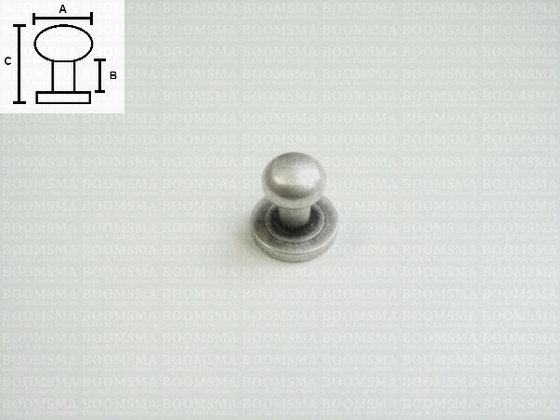 Geweerknop mat zilver GROOT  A: bol Ø 8 mm - B: 5,5 mm, C: totale hoogte 12 mm (per 10 st.) - afb. 2
