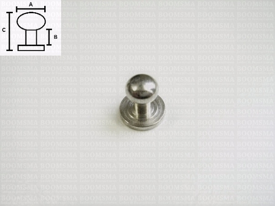 Geweerknop zilver GROOT  A: bol Ø 8 mm - B: 5,5 mm, C: totale hoogte 12 mm (per 10 st.) - afb. 2