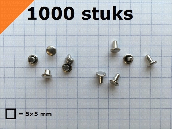 Holnieten: Holniet dubbele kop 000/2 zilver kop Ø 5 mm, stift 4,5 mm lang, 2 mm breed (per 1000) - afb. 1