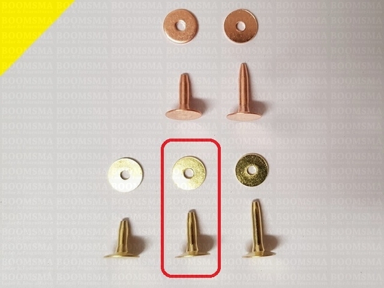Klinknagels klein   messing 12 mm, (stift + ring) kop Ø 10 mm, stift Ø 2.8mm (per 10 st.) MESSING - afb. 3