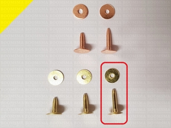 Klinknagels klein   messing 15,5 mm, (stift + ring) kop Ø 10 mm, stift Ø 2.8mm (per 10 st.) MESSING - afb. 3