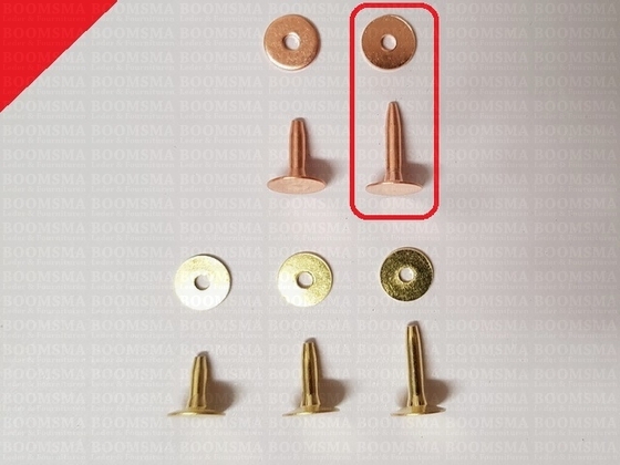 Klinknagels klein  roodkoper 15,5 mm, (stift + ring) kop Ø 10 mm, stift Ø 2.8mm (per 10 st.) KOPER - afb. 3