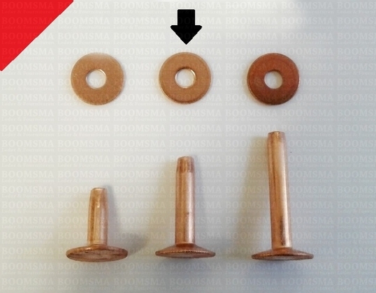 Klinknagels groot roodkoper 20 mm, (stift + ring) kop Ø 11 mm, stift Ø 4mm (per 10 st.) - afb. 3