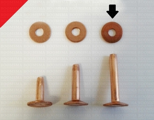 Klinknagels groot roodkoper 25 mm, (stift + ring) kop Ø 11 mm, stift Ø 4mm (per 10 st.) - afb. 3