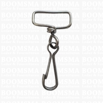 Musketon met wartel zilver oog 2,5 cm, haak 3,0 cm totale lengte 5,3 cm zakje 10 st.