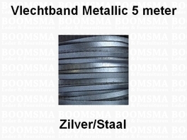 Vlechtband kalfsleder metallic 5 METER ZILVER/STAAL 3,5 mm (5 meter)