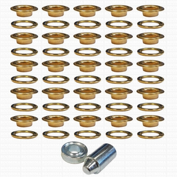 Product Schep wanhoop Nestelringen: Zeilringset met stempel goud gat Ø 9,53 mm - kraag Ø 18 mm,  PP24 (25 ringen + tegenring) (per set) online kopen?