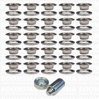 Nestelringen: Zeilringset met stempel zilver PP24 gat Ø 9.53 mm - kraag Ø 18 mm (25 ringen + tegenring) (per set)