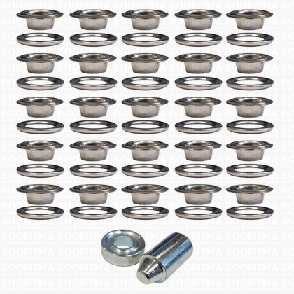 Nestelringen: Zeilringset met stempel zilver gat Ø 9.53 mm - kraag Ø 18 mm, PP24 (25 ringen + tegenring) (per set) - afb. 1